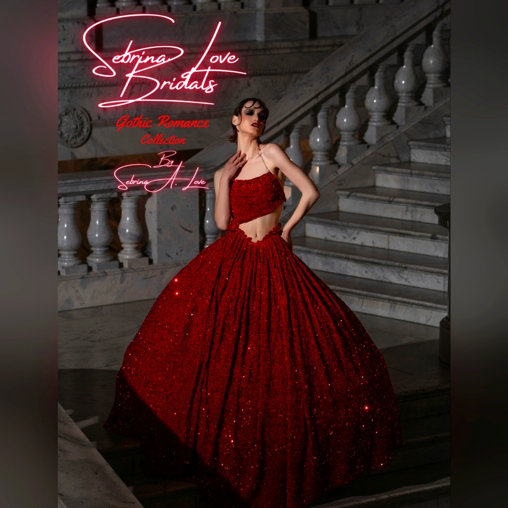 "AYLA" Red Sequin Velvet Wedding Ballgown Set